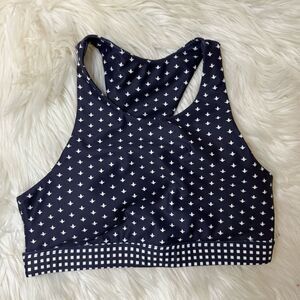 Navy and White Patterned Sports Bra